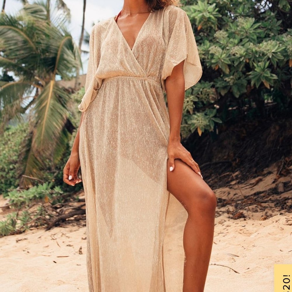Lulus Midas Sheer Gold Maxi Cover Up - Size S, NWT